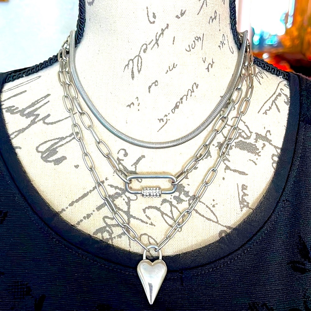 Christian Seriano Silver NY three with heart and toggle and crystals CSNY